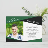 Geometric Green Black Photo Afstuderen Invitation Kaart (Staand voorkant)