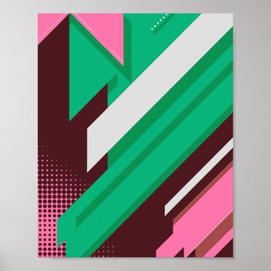 Geometric Green, Pink and White Stripes Poster (Voorkant)