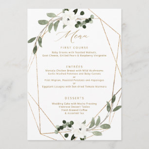 Geometric Greenery Gold Wedding Menu