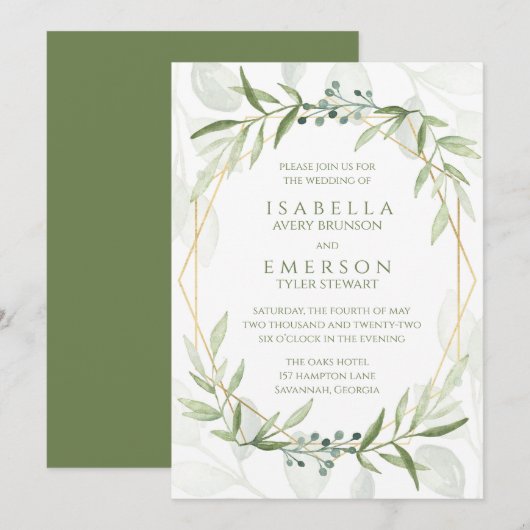 Geometric Greenery Wedding Kaart (Voorkant / Achterkant)