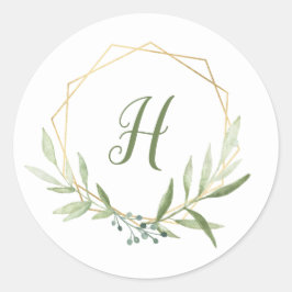 Geometric Greenery Wreath Ronde Sticker
