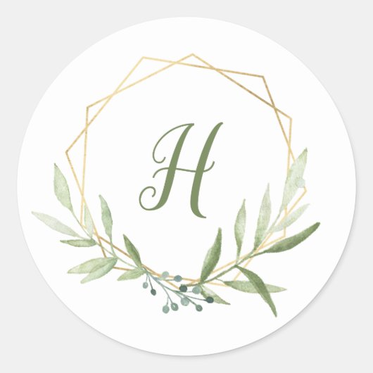 Geometric Greenery Wreath Ronde Sticker (Voorkant)