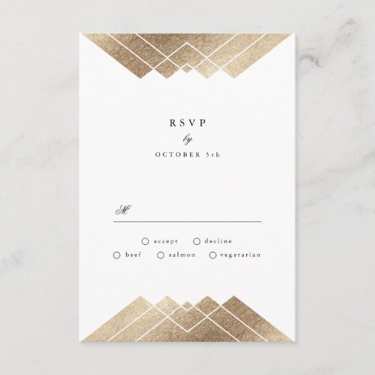 Geometric Grey Gatsby Wedding RSVP (Voorkant)