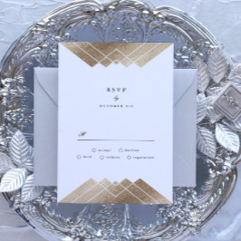 Geometric Grey Gatsby Wedding RSVP Kaartje
