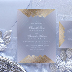 Geometric Grey Gold Gatsby Calligraphy Wedding Kaart