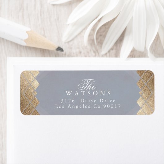 Geometric Grey Gold Gatsby Wedding Etiket (Insitu)
