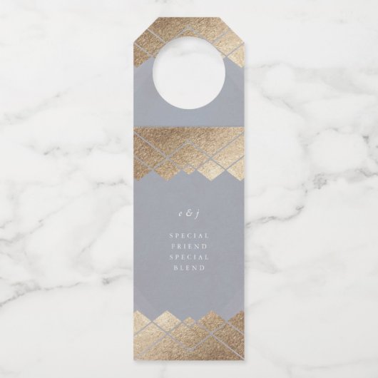 Geometric Grey Gold Gatsby Wedding Flessenhanger (Voorkant)