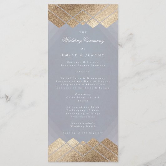Geometric Grey Gold Gatsby Wedding Programme Programmakaart (Voorkant)