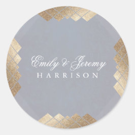 Geometric Grey Gold Gatsby Wedding Ronde Sticker