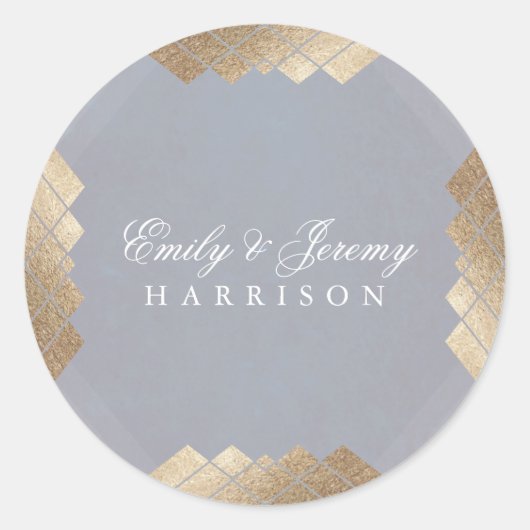 Geometric Grey Gold Gatsby Wedding Ronde Sticker (Voorkant)