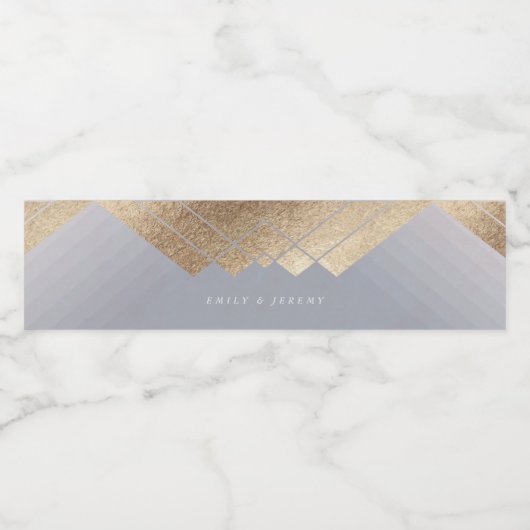 Geometric Grey Gold Gatsby Wedding Waterfles Etiket (Enkel label)
