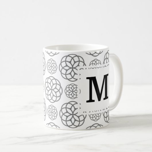 Geometric Grey Pattern Initiaal Monogram Koffiemok (Voorkant rechts)