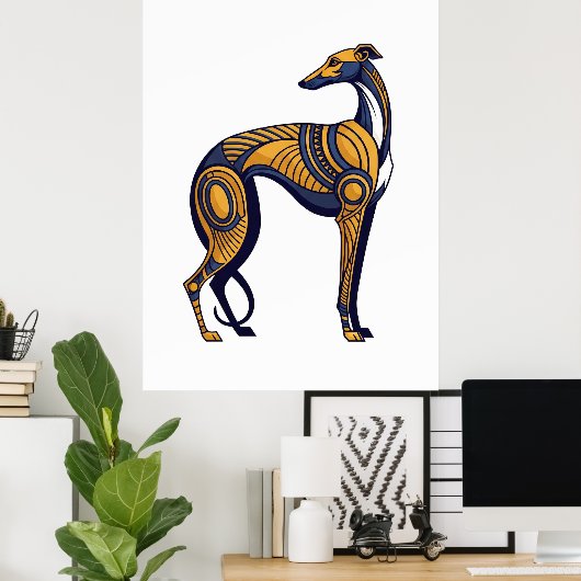 Geometric Greyhound Art Deco Tribal Style Poster (Thuiskantoor)