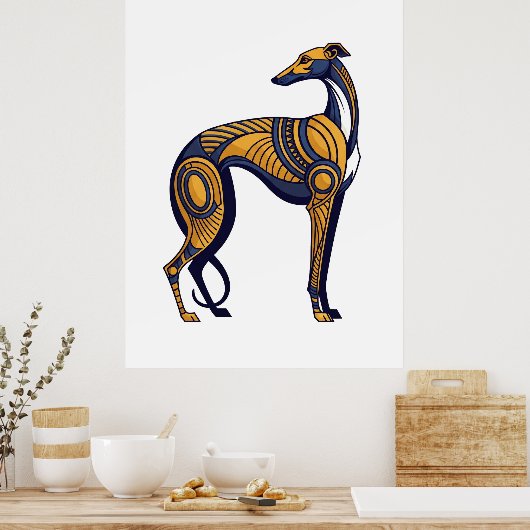 Geometric Greyhound Art Deco Tribal Style Poster (Keuken)
