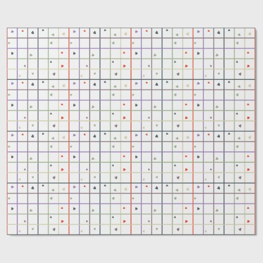 Geometric Grid Pattern with Scattered Hearts Cadeaupapier (Vlak)
