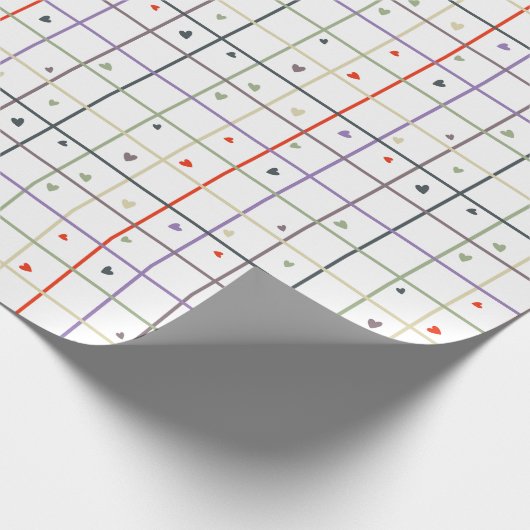 Geometric Grid Pattern with Scattered Hearts Cadeaupapier (Hoek)