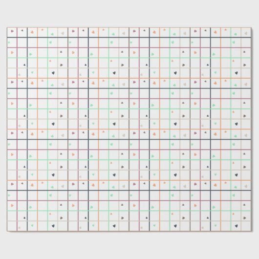Geometric Grid Pattern with Scattered Hearts Cadeaupapier (Vlak)