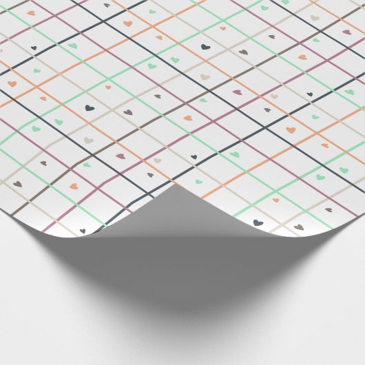 Geometric Grid Pattern with Scattered Hearts Cadeaupapier (Hoek)