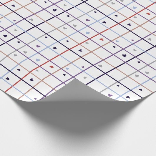 Geometric Grid Pattern with Scattered Hearts Cadeaupapier (Hoek)