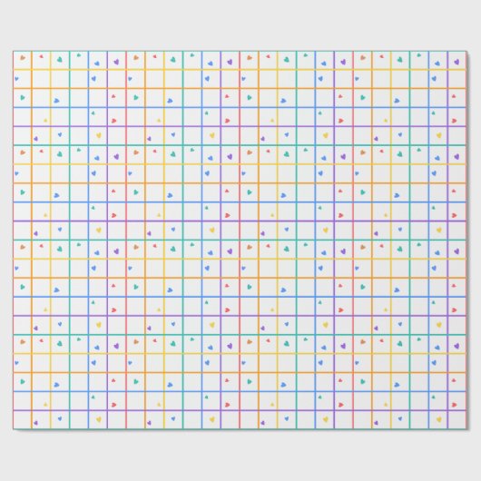 Geometric Grid Pattern with Scattered Hearts Cadeaupapier (Vlak)