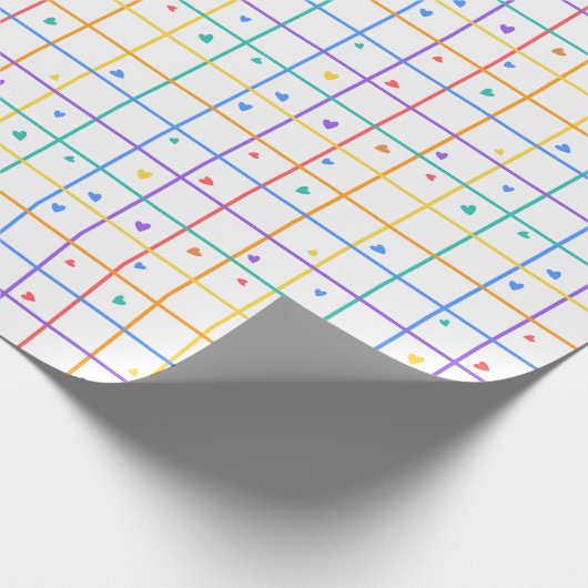 Geometric Grid Pattern with Scattered Hearts Cadeaupapier (Hoek)