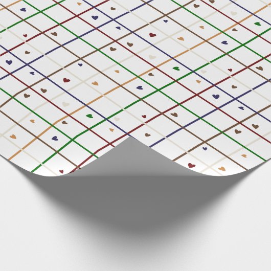 Geometric Grid Pattern with Scattered Hearts Cadeaupapier (Hoek)