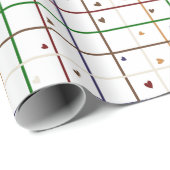 Geometric Grid Pattern with Scattered Hearts Cadeaupapier (Rol Hoek)