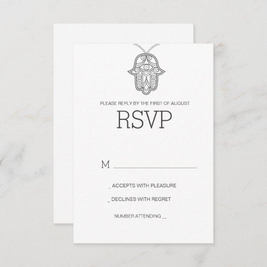 Geometric Hamsa bruiloft RSVP-kaart grijs RSVP Kaartje (Voorkant / Achterkant)