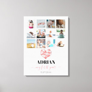 Geometric Heart Baby's eerste jaar Foto collage Canvas Afdruk
