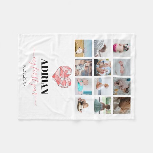 Geometric Heart Baby's eerste jaar Foto collage Fleece Deken (Voorkant (Horizontaal))