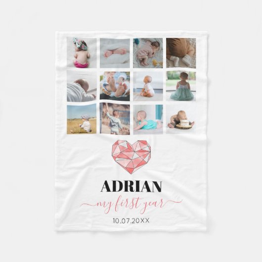 Geometric Heart Baby's eerste jaar Foto collage Fleece Deken (Voorkant)
