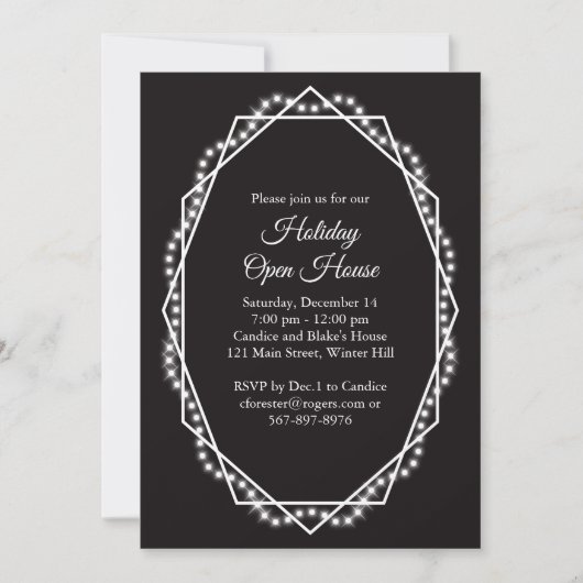 Geometric Holiday Sparkle Open House Zwart Kaart (Voorkant)
