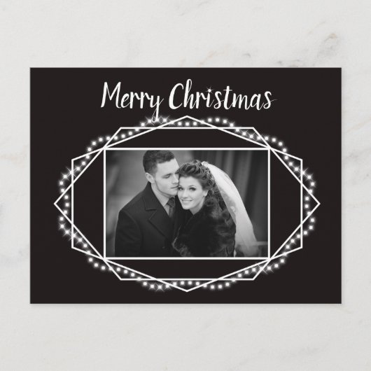 Geometric Holiday Sparkle Photo Briefkaart Black (Voorkant)