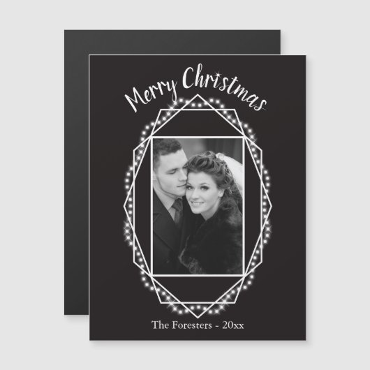 Geometric Holiday Sparkle Photo Magnet Black Magnetische Uitnodiging (Voorkant / Achterkant)