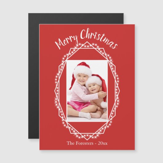 Geometric Holiday Sparkle Photo Magnet Magnetische Uitnodiging (Voorkant / Achterkant)