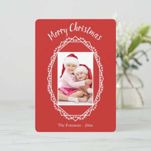 Geometric Holiday Sparkle Photo met kerstkaart Kaart (Staand voorkant)