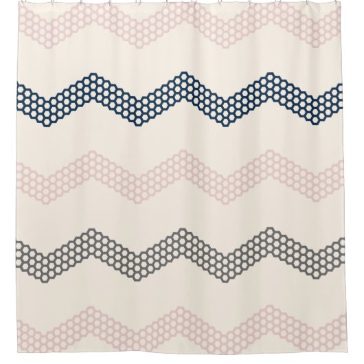 Geometric Honeycomb Chevron Pattern nay Pink Grey Douchegordijn (Voorkant)