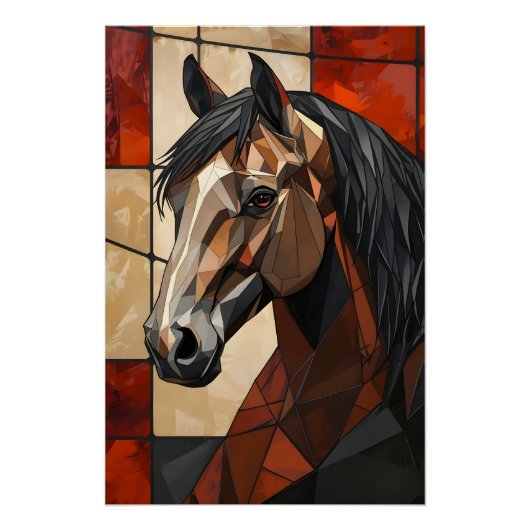 Geometric Horse Wall Art Gift Glossy Poster (Voorkant)