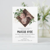 Geometric Ivy Greens Baptism Photo Invitation Aankondiging (Staand voorkant)