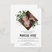 Geometric Ivy Greens Baptism Photo Invitation Aankondiging (Voorkant / Achterkant)