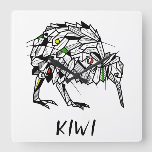 Geometric Koru kiwi Vierkante Klok (Voorkant)
