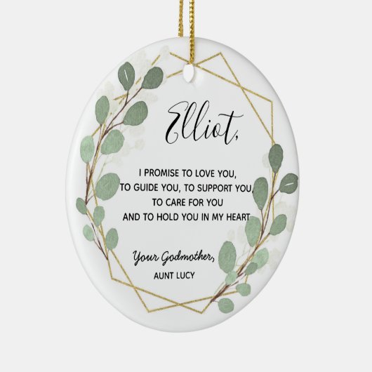 Geometric Leaf Greenery Godfather Boy Promise Keramisch Ornament (Rechts)