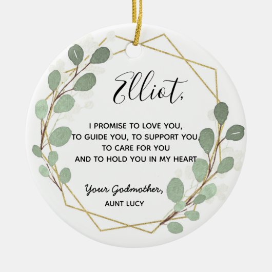 Geometric Leaf Greenery Godfather Boy Promise Keramisch Ornament (Voorkant)