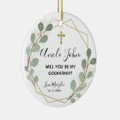 Geometric Leaf Greenery Will you be Godmoeder Keramisch Ornament (Rechts)