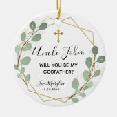 Geometric Leaf Greenery Will you be Godmoeder Keramisch Ornament (Voorkant)