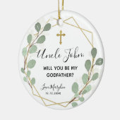 Geometric Leaf Greenery Will you be Godmoeder Keramisch Ornament (Links)