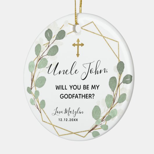 Geometric Leaf Greenery Will you be Godmoeder Keramisch Ornament (Links)