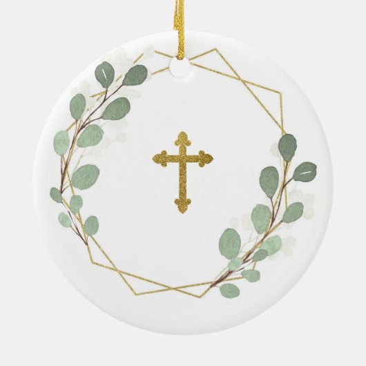 Geometric Leaf Greenery Will you be Godmoeder Keramisch Ornament (Achterkant)