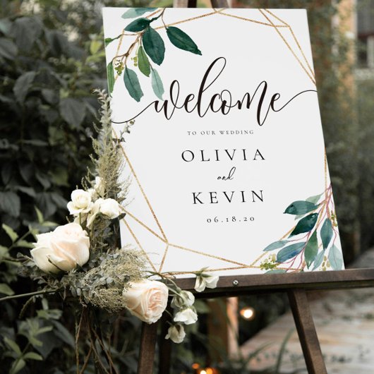Geometric Leafy Wedding Welcome Sign Poster