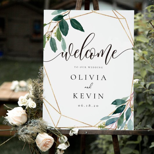 Geometric Leafy Wedding Welcome Sign Poster